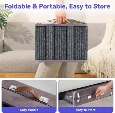 Рампа для собак Pawaboo, складана, дерев'яна, регульована висота (13.6'-21'), для маленьких собак та котів, з антиковзною поверхнею, для ліжка/дивану, сіро-фіолетовий