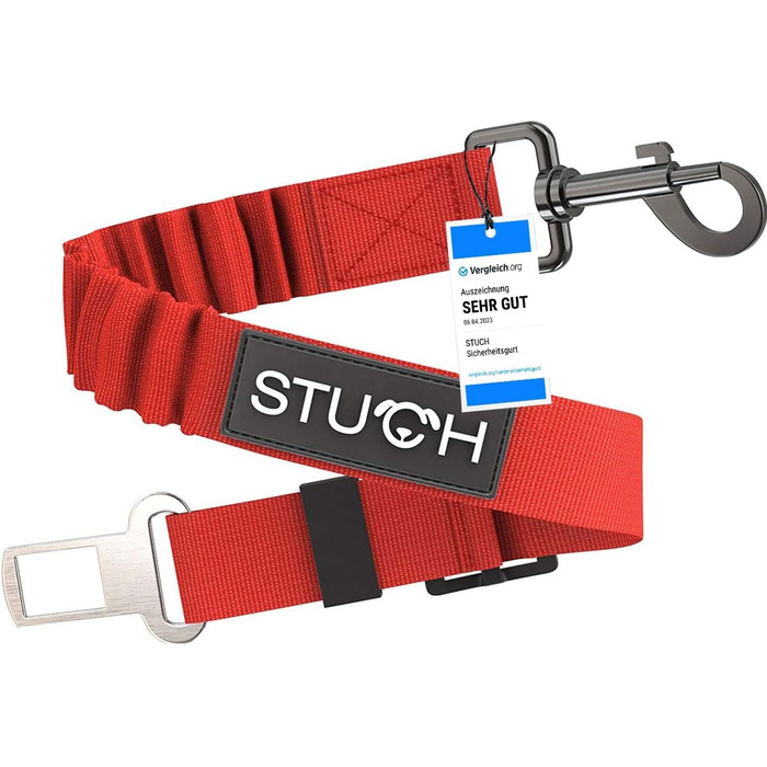 STUCH Універсальний бунже-ремень безпеки для собак та котів - підходить для всіх порід собак та типів автомобілів (Колір) OneSize (Червоний)