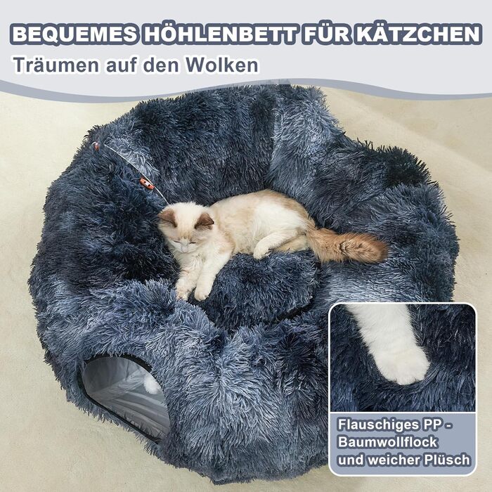 Туннель для котів Jiupety з лежаком, великий, темно-синій. Розкладний тунель-іграшка для котів, кроликів та хоряків. XXL