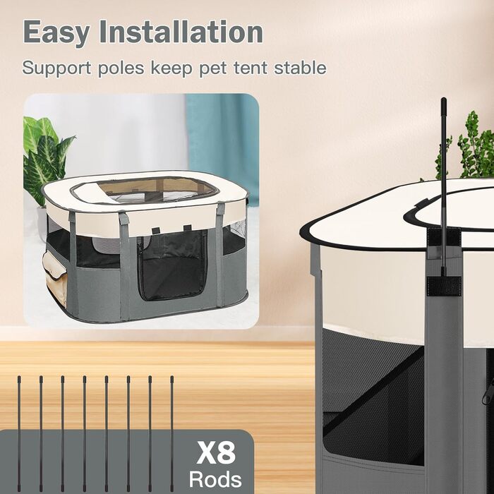 Складаний вольєр для цуценят, переносний вольєр для тварин, вольєр для цуценят, вольєр для тварин в приміщенні, вольєр для кошенят, цуценят, кроликів, сірий, 90 x 70 x 58 см
