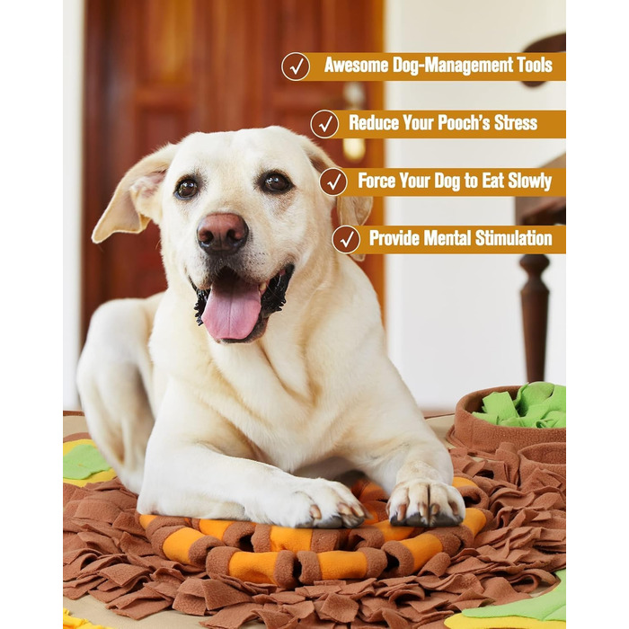 Schnüffelmatte для великих собак HOPET, інтерактивна тренувальна килимок для годування, стимуляція розуму та повільне годування, іграшка для всіх порід