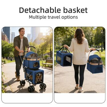 Візок для тварин, бугі для собак та котів, складний, блакитний. Матеріал: дихаюче сіткоподібне полотно + водовідштовхувальне оксфордське полотно 300D. Макс. вага: 20 кг.