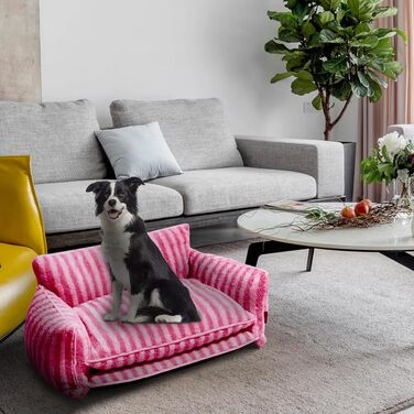 Крісло-лежанка для собак, м'яке ліжко для тварин, рожево-смугасте, XL 100x65x40 см