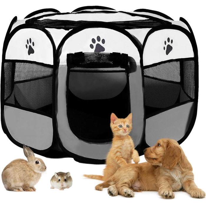 Клітка для котів та собак BRIMOREA 74x74x43 см, клітка-вольєр для тварин, гніздо для цуценят, забіг для кроликів, клітка для балкона (Коричнева/Сіра)