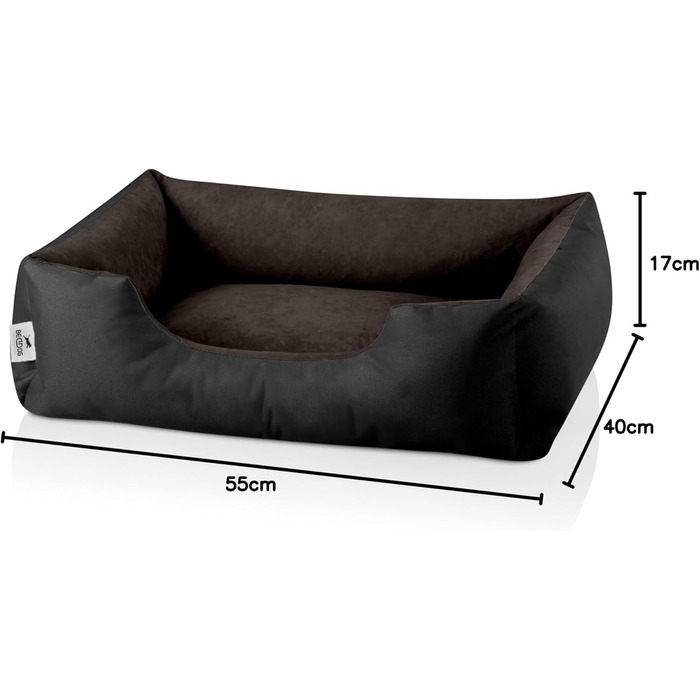 Лягушковий лежак для собак BedDog LUPI, чорно-коричневий, S, 50x35x17 см. Знімний, пральний чохол. Клітка-лежанка для маленьких собак.