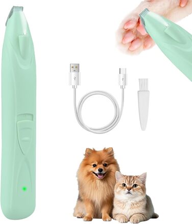 Бездротовий триммер для лап тварин, тиха машинка для собак з LED-підсвіткою, перезаряджувана для собак, котів, лап, очей, вух, обличчя, тіла, зелений