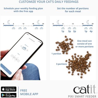 Автоматичний кормушка для котів Catit Pixi Smart, керування через додаток, об'єм 1,2 кг, білий/сірий