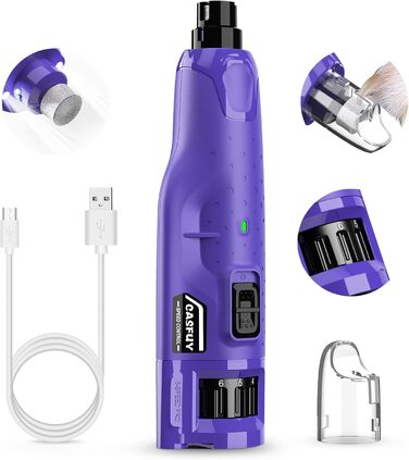 Електричний точилка для кігтів собак Casfuy - 6 режимів, 45 dB, з LED-підсвічуванням, для собак та котів великих, середніх та малих порід, фіолетовий