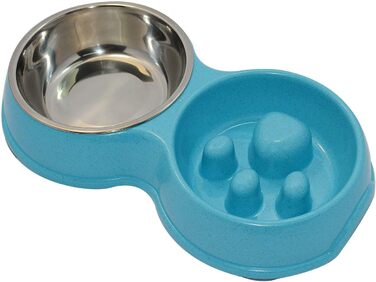 Миска для собак Frenchie Fress, нержавіюча сталь, інтерактивна, для повільного годування, екологічна, біла (блакитна)