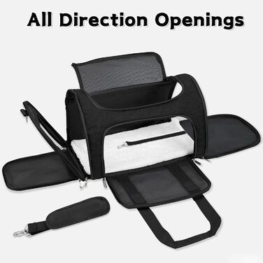 Транспортна сумка для котів/собак/домашніх тварин, складна, для великих котів/маленьких собак, з плечовим ременем та знімною підстилкою, сітчаста переноска для цуценят, до 7,3 кг, чорний колір, розмір M (43*28*28 см)