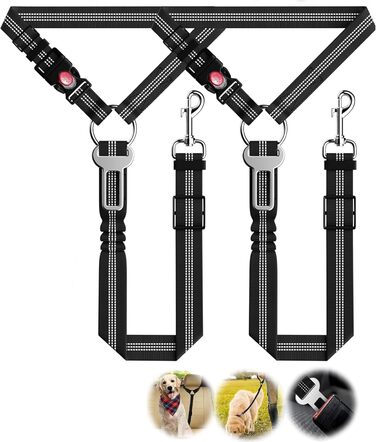 Ремінь для собак у багажник авто, 2 шт. - безпечна фіксація, для подорожей та транспортування, з еластичною амортизацією та міцними карабінами, підходить для всіх порід собак та котів