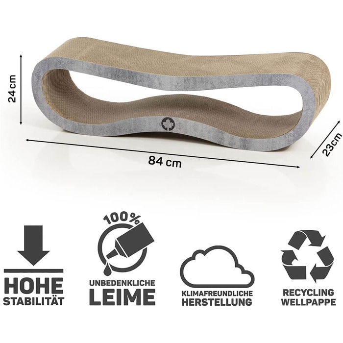 CanadianCat Company Orbit 2.0 Лежак-дряпка для котів, з якісного картону, з котячою м'ятою, бетонний дизайн, 84x24x23 см