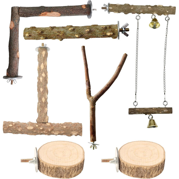 Набір з 9 дерев'яних перекладин Allazone для птахів, гойдалки для папуг, аксесуари для клітки (стиль 4)