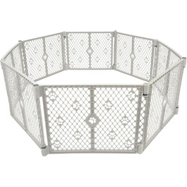 Вольєр для собак MYPET з 8 панелей, сірий, довговічний та стійкий до УФ-випромінювання, портативний, регульований, зручний для тварин, дизайн з відбитком лапки