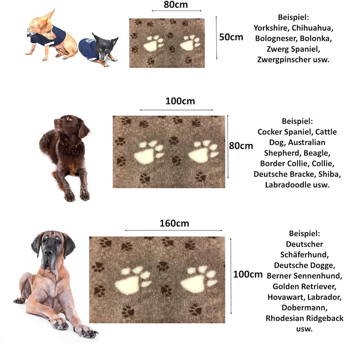 Килимок для собак Elropet Premium 30mm, антиковзаючий, для маленьких та великих собак, Vet Bed, розмір L (160x100 см), коричневий + білий слід лапки