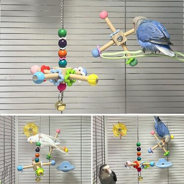 Іграшка для папуг Vogelspinnerspielzeug з дзвіночком, дерев'яна іграшка для клітки, аксесуари для пташиного клітки, для жування для малих та середніх птахів, конурів, ґраків, попугаїв