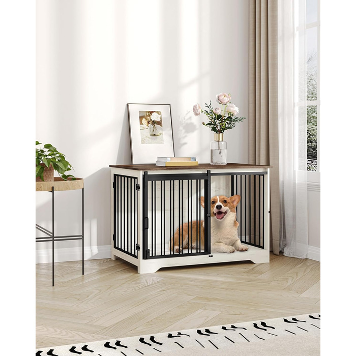 Будиночок для собаки Hzuaneri 100 см з дверцятами, дерев'яний, для дому, біло-коричневий