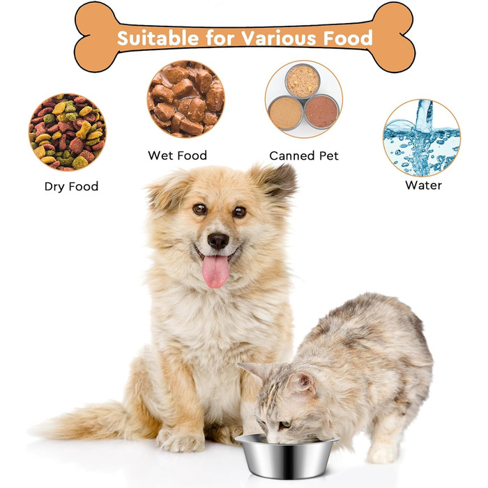 Набір мисок для собак з нержавіючої сталі, 6 шт. Великі, середні та малі миски для корму та води для собак, 900 мл, складані