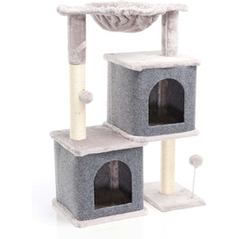 Котячий будиночок-крізьомачка Fudajo сірого кольору, 71,5 см, з платформою для відпочинку, лежаком, дряпалкою та будиночком для котів. Кліматичний комплекс для котів