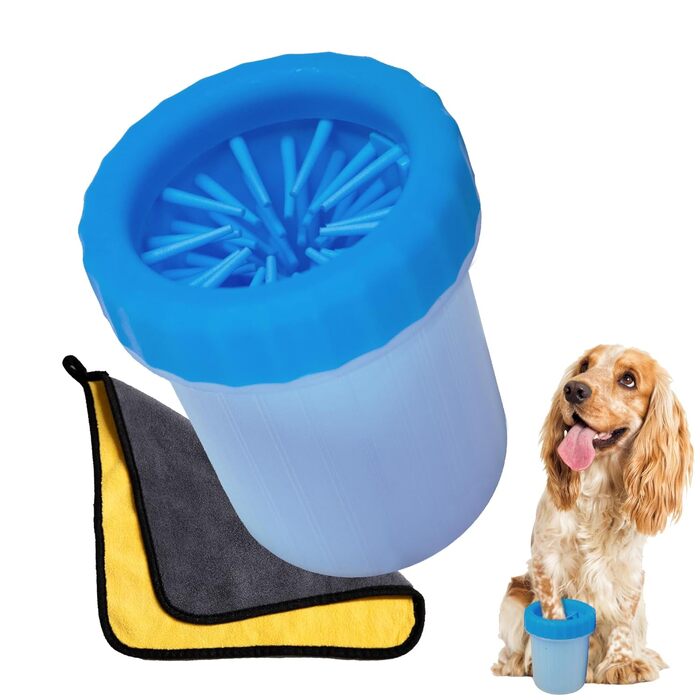 Силіконовий очищувач лап для собак з м'якою серветкою - безпечний засіб для миття лап для собак малого та середнього розміру (Блакитний, S/M)