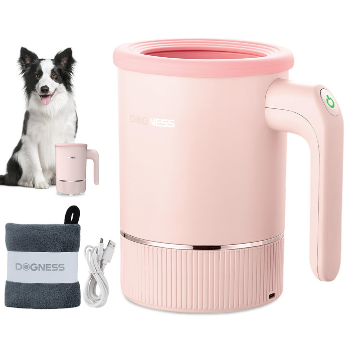 Автоматичний мийка лап для собак великих порід DOGNESS, мийка лап з силікону, Type-C, USB швидка зарядка, 360° мийка лап для собак (Рожевий)