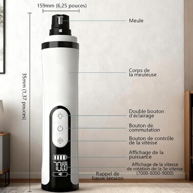 Електричний триммер для собак, котів та інших тварин з напилком, 2 LED-ліхтарики, 3 швидкості, безпечний