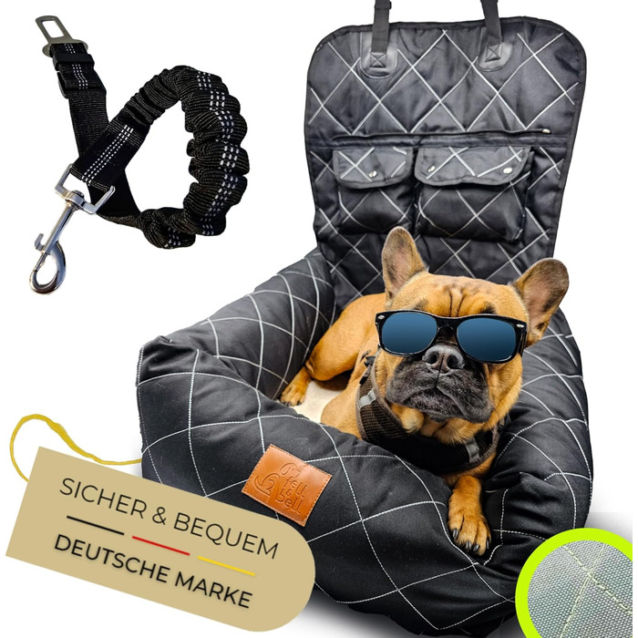 Автокрісло для собак середнього розміру Fell&bell, чорного кольору | 2-в-1, зручне та стильне, для подорожей