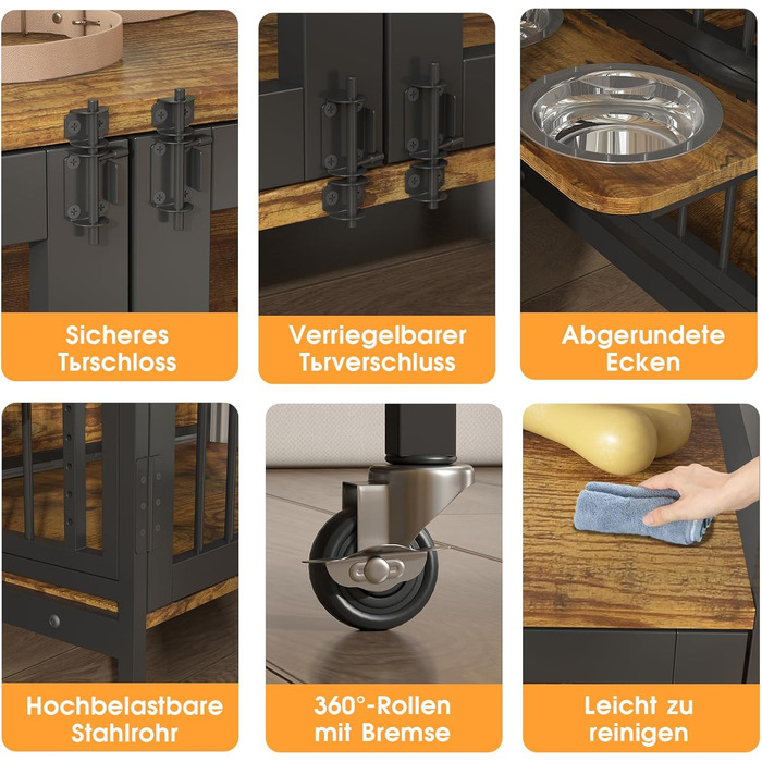 Клітка для собак з полицями для зберігання 99x58x96,5 см – багатофункціональна переносна клітка для собак з колесами, поворотними мисками, міцний вольєр для великих та середніх собак