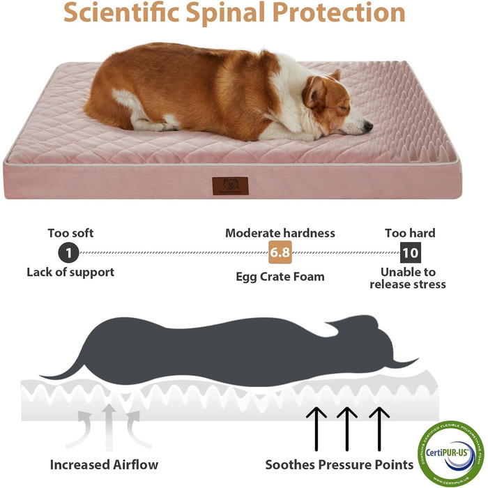 Ортопедичне велике собаче ліжко WNPETHOME, водонепроникне, рожеве, 61 x 43 x 4 см