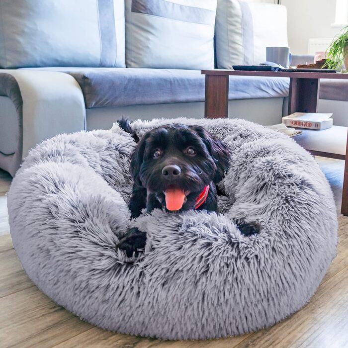 М'яке ліжко для собак знімний чохол 80 см - Ручна робота, пухнасте ліжко для собак, подушка для собак пухнаста, ліжко для котів, машинне прання - Кругле ліжко для котів сріблясто-сірий 80 см сріблясто-сірий