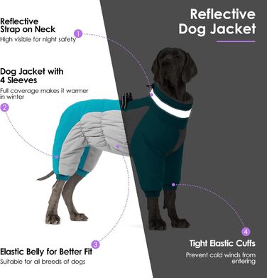 Зимовий теплий куртка для собак SUNFURA з коміром-гетром, відбиваючими елементами, непромокаючий та вітронепроникний, для малих та середніх собак, колір: бірюзовий, модель: Getaway Solids