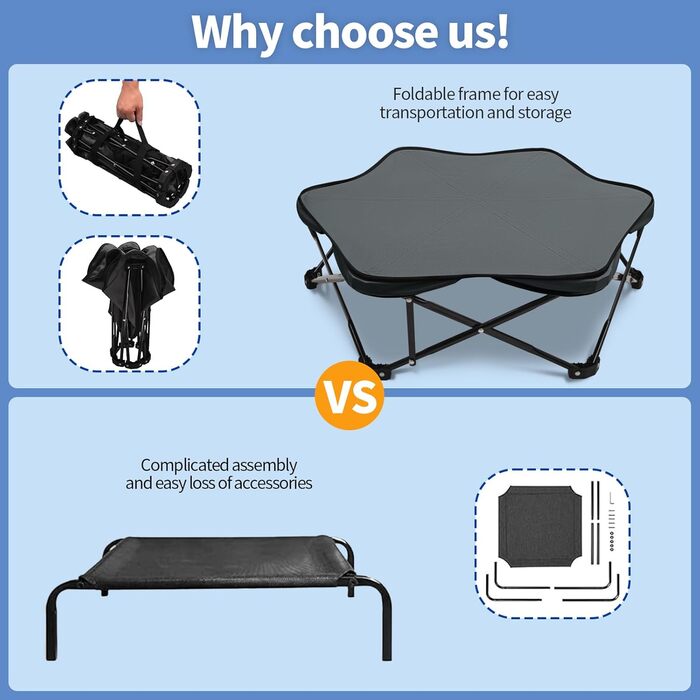 Шестигранне лежанка для собак, складана, з піднятим каркасом та знімним подушкою, портативна, водовідштовхувальна, для маленьких собак, для дому та вулиці, кемпінгу, подорожей, сірого кольору