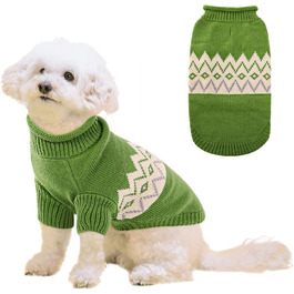 Теплий пуловер для собак Queenmore, для маленьких порід (Даксель, Французький бульдог), в'язаний, флісовий, зелений, XS