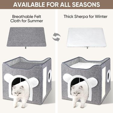 Кігтечка-ліжко для котів Furjoy: двоярусна кімната-будинок з іграшкою та когтеточкою, 40x40x40 см