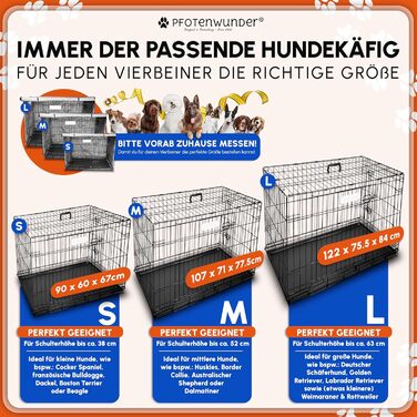 Клітка для собак Pfotenwunder® для дому, сітчаста переносна коробка для собак у 3 розмірах, 2 двері + 1 кришка, 1 посібник з навчання, переносна клітка для собак, авто клітка для собак з дротяною сіткою (107*71*77,5 см) - середній розмір