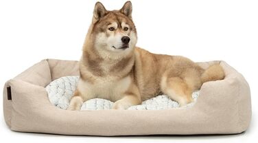 Кругле ліжко для собак та котів Lionto з м'яким зміненим подушками, комфортне та затишне, бежеве, 110x80 см
