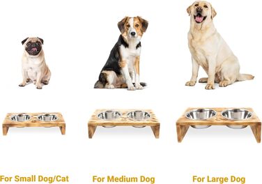 Диспенсер для корму для собак RF-Deer з дерева з 2 нержавіючими мисками, піднятий годівниця для собак, миска для котів, миска для собак, бар для собак, годівниця для котів, легко миється, 48x26x13 см, великий
