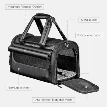 Транспортна переноска для кота/собаки 4 Pet, чорна, з сіткою та захистом, для подорожей літаком та авто