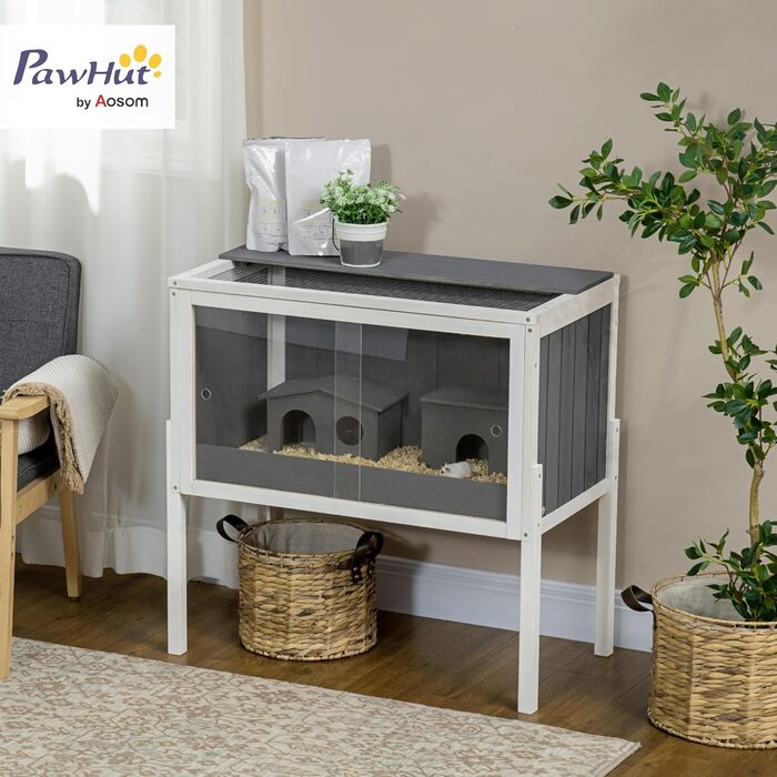 Клітка для гризунів PawHut з дерева, для хом'яків та мишей, з аксесуарами, 82 x 45 x 81 см, сіра