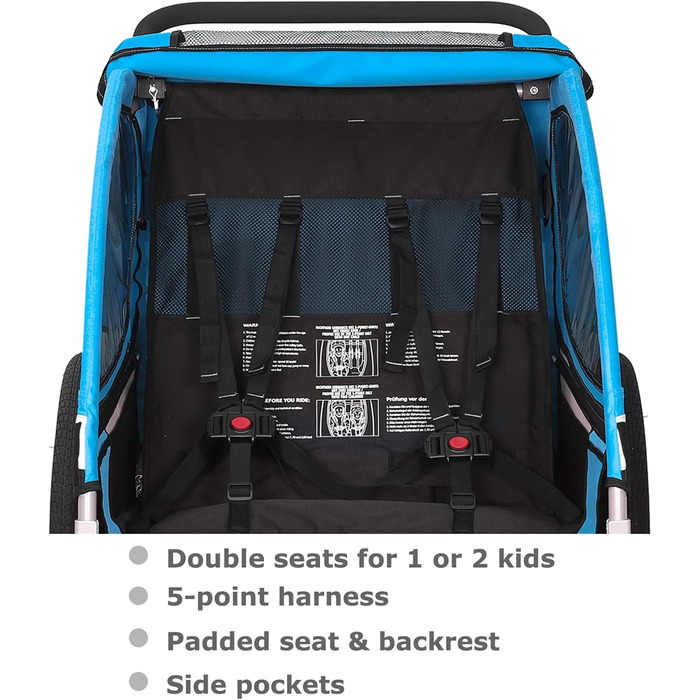 Причіп для дитячої коляски Tiggo S2 з підвіскою, 2-в-1, для бігу та велосипеда, причіп-трансформер, поворот на 360°, блакитний