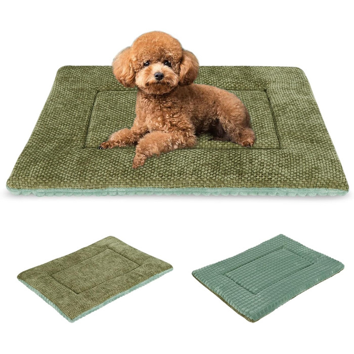 Лежанка для собак, миється, пухнаста, м'яка та тепла лежанка для собак маленьких, середніх та великих порід XZ016 (Зелений, L 75 x B 50 x H 4 см)