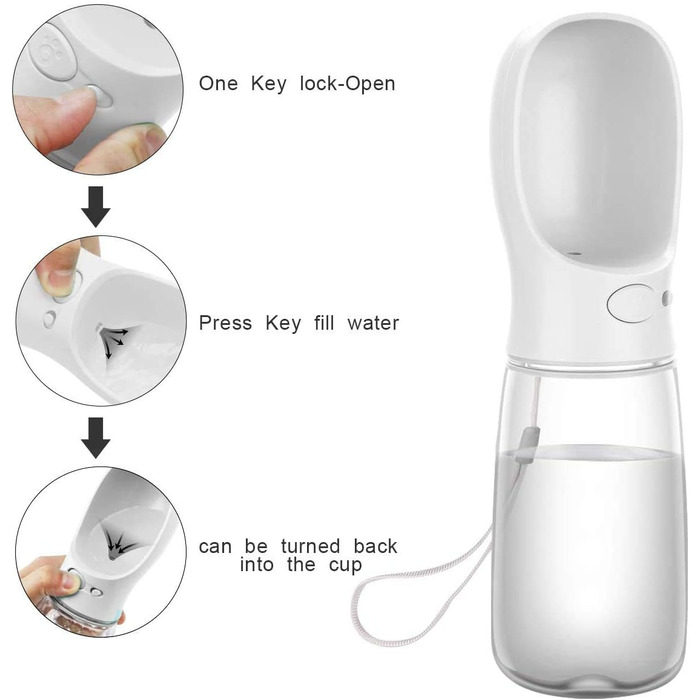 Турботрінка для собак на прогулянці, 550 мл, BPA-free, витоку, білий