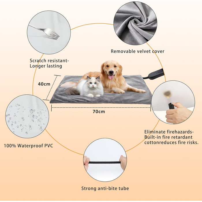 Кішечковий та собачий килимок-грілка, 45*45 см, 5 таймерів та 6 температурних режимів, вологостійкий, для цуценят/собак/кішок/кроликів (L)