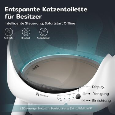 Автоматичний лоток для котів Cura X1 Katzenklo: самоочищення, 80+8 л, датчики безпеки, контроль через додаток, для кількох котів