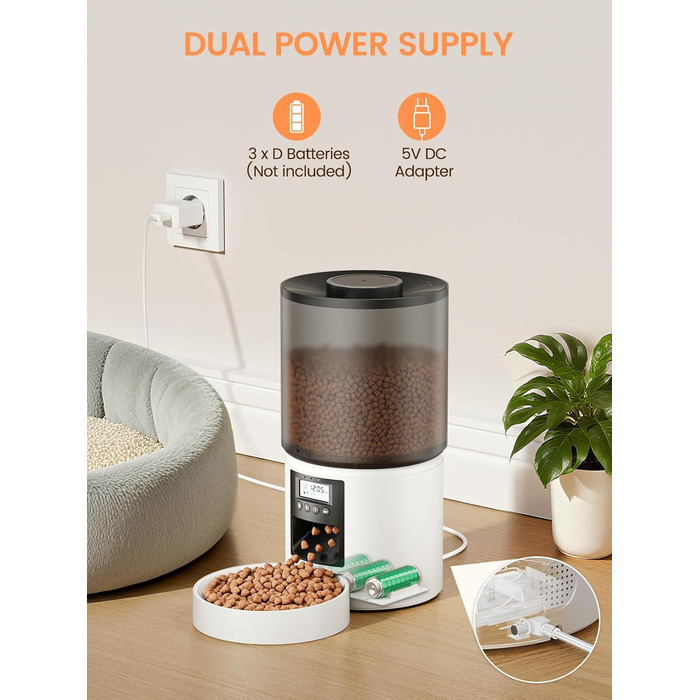 Автоматичний кормушка для котів та собак, 4л, з таймером, 1-6 прийомів їжі на день, з функцією запису голосу (10 сек)