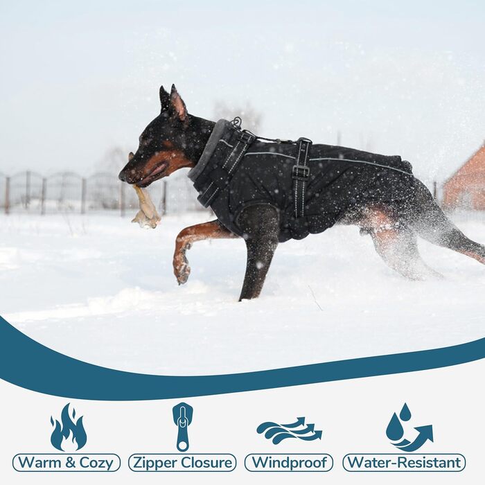 Зимовий теплий одяг для собак середнього розміру PUMYPOREITY: куртка з інтегрованою мискою, флісова, відбиваючі елементи, синій