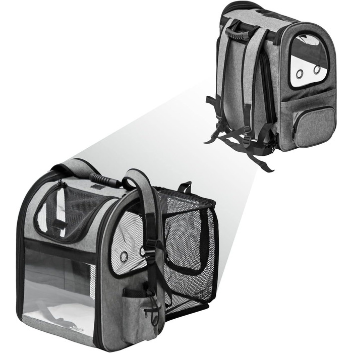 Рюкзак для собак та котів Fudajo, 32x27x40 см, до 6 кг, чорно-сірий, розкладний, для подорожей