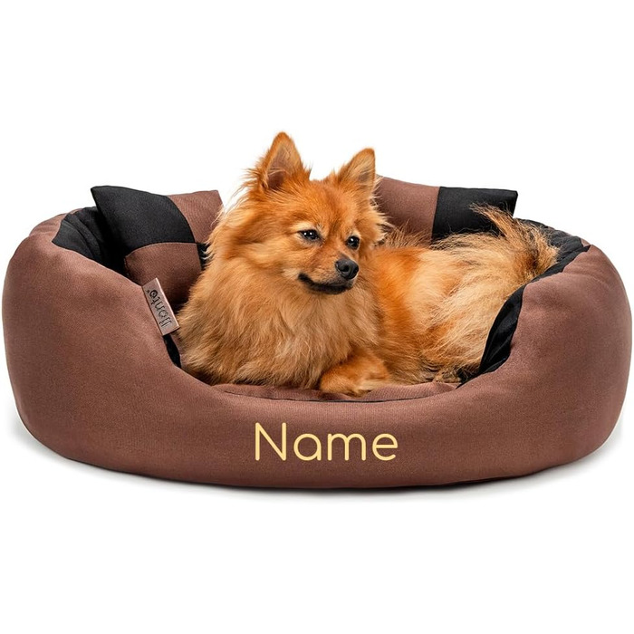 Килимок для собак Lionto 4-в-1 з двостороннім подушкою, 65x50 см, міцний Оксфорд, водонепроникний, з глибоким входом для собак та котів, чорний/коричневий (з нанесенням імені)