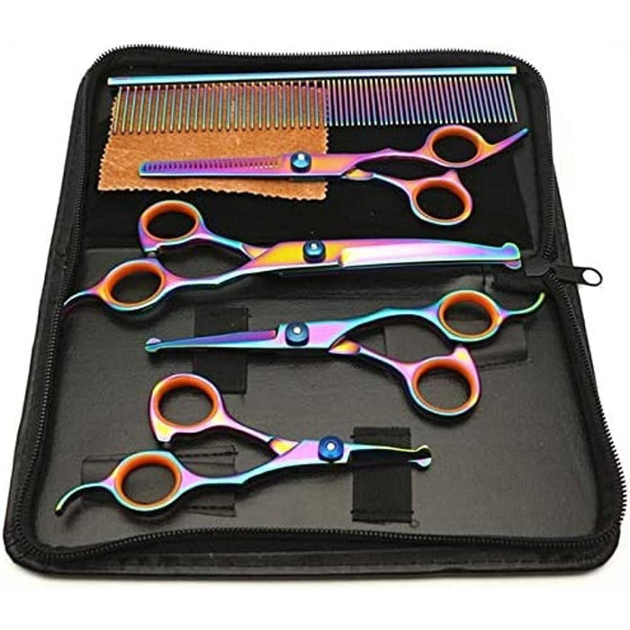 Набір професійних ножиць для грумінгу собак QUNINE, 5 шт. - ножиці для стрижки та випрямлення шерсті