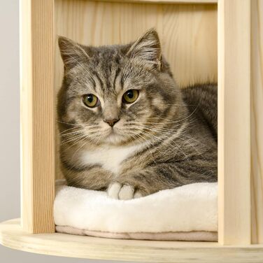 Котячий дряпак PawHut дерев'яний 122 см, багаторівневий турнікет з трьома ярусами, сизалеві стовпи, платформа, багатоповерховий ігровий комплекс для котів до 4,5 кг, натуральний+кремовий